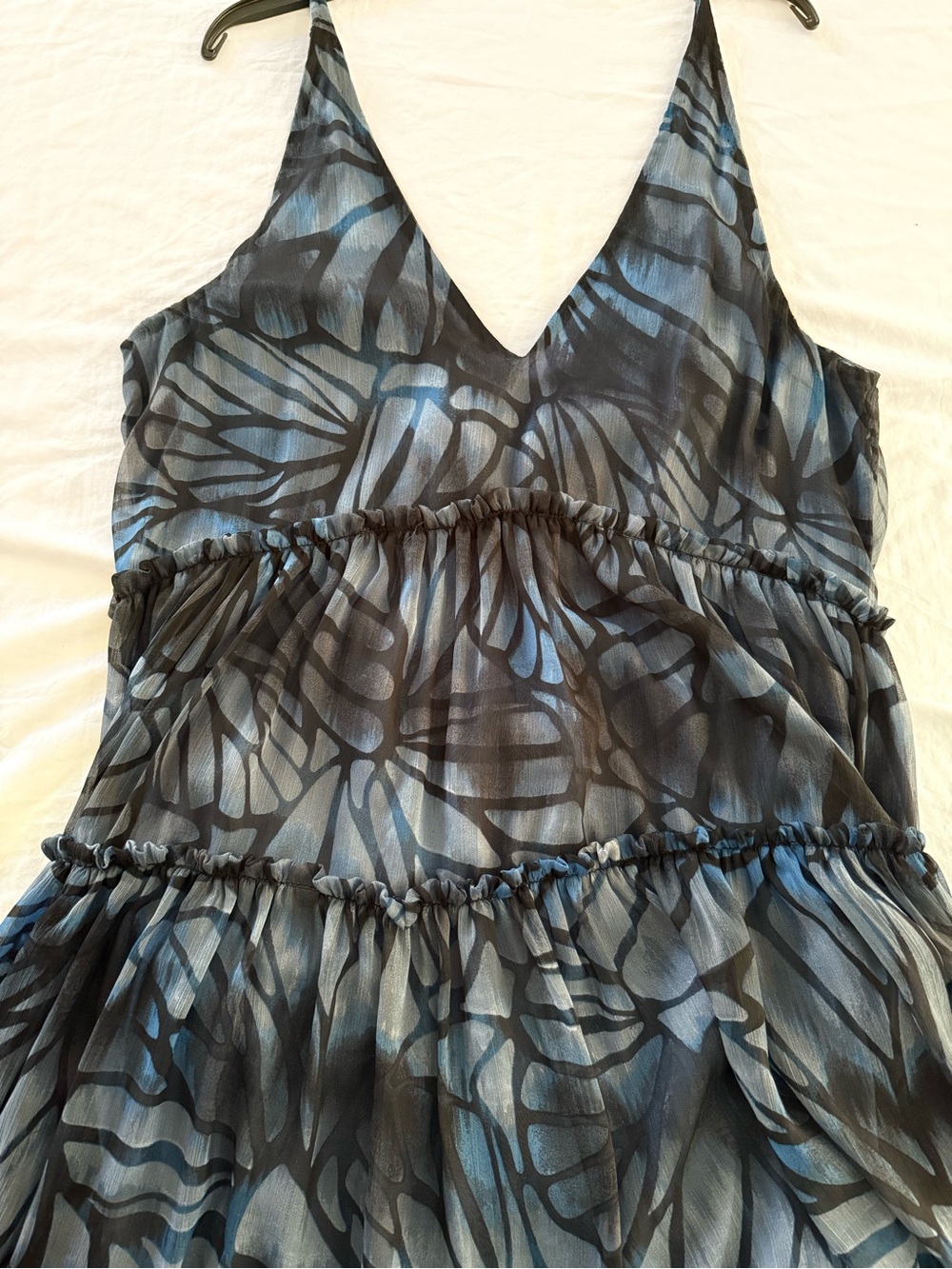 Maxi L Free People Butterfly Blue and Black Deep V-Neck Tiered Sundress